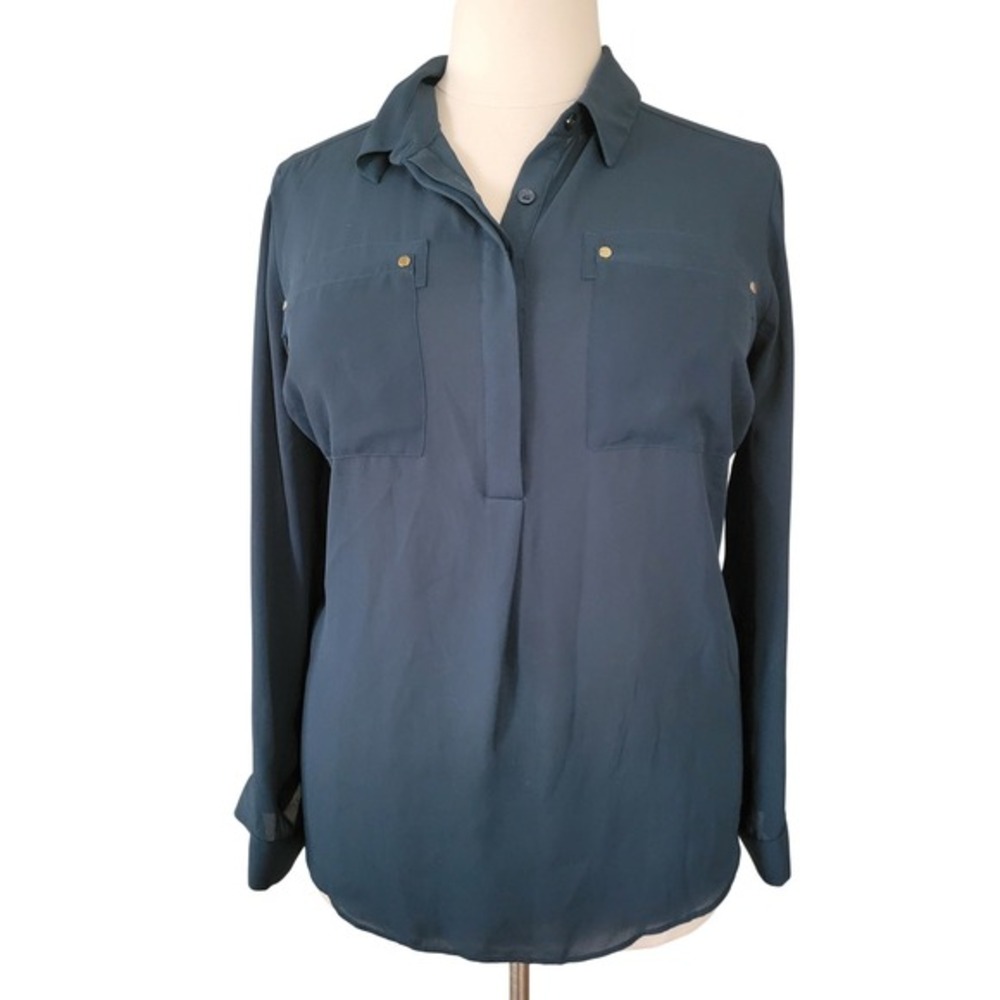 Lane Bryant Blouse Womens 18/20 Teal‎ Excellent Long Sleeve Button Front Crepe